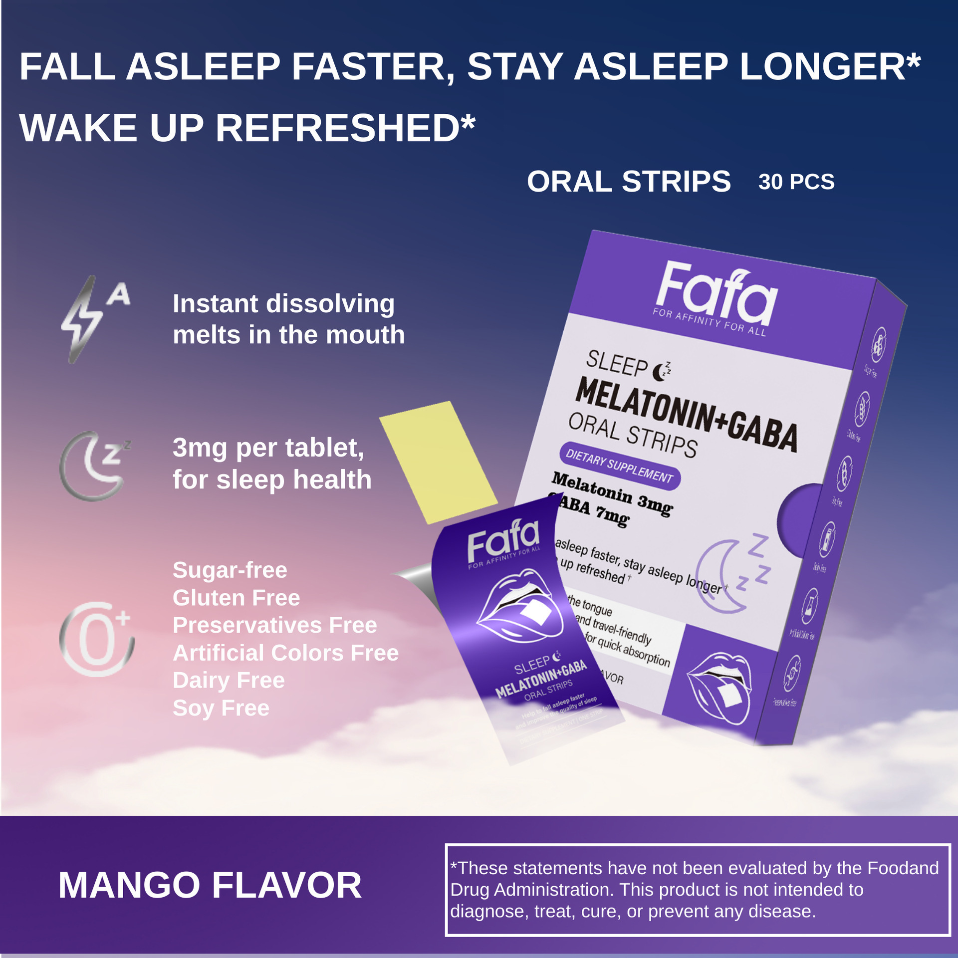 Hot-Selling Cross-Border Melatonin Insomnia Melatonin Sleep Tablets Oral Soluble Film Quick Sleep Tablets Oe m Source Factory