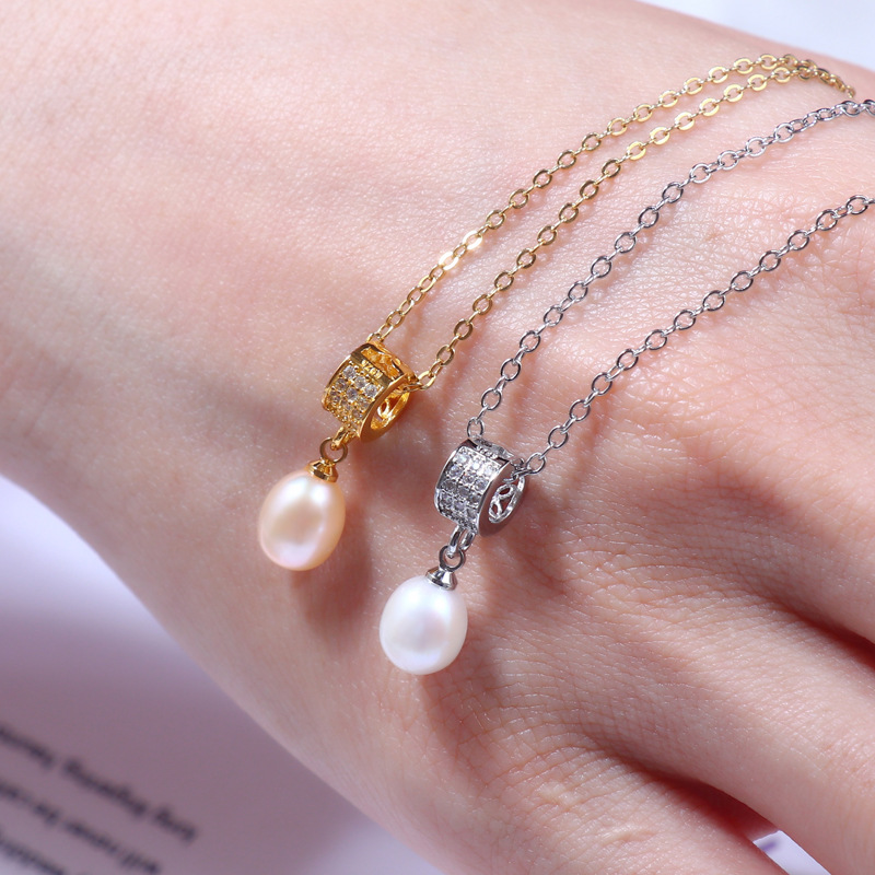 Korean style Net red tide hollow circle zircon freshwater pearl pendant women's summer personalized pendant jewelry wholesale