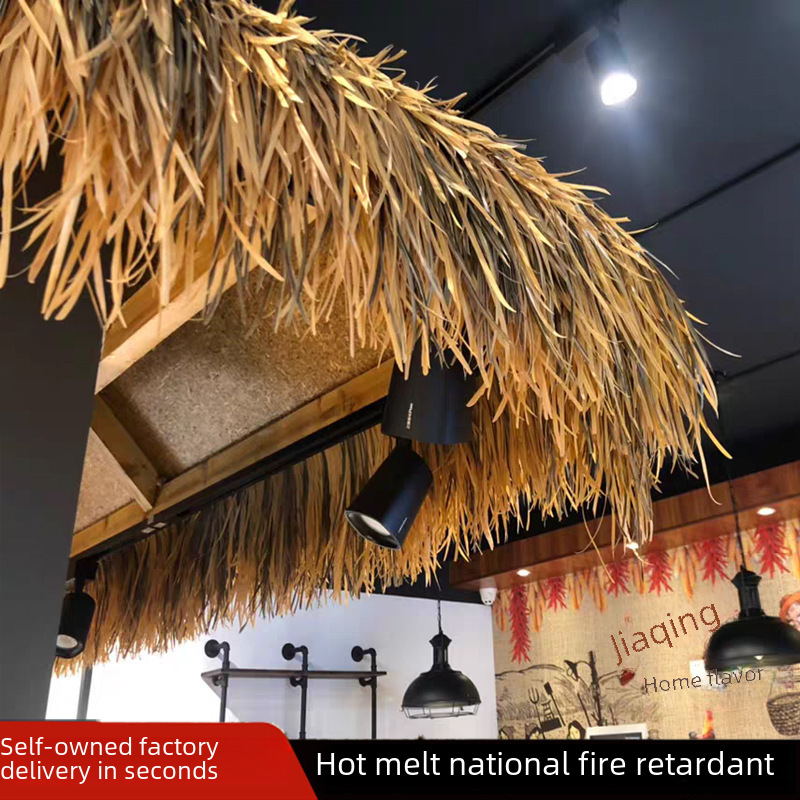 Outdoor Fine Fiber Simulated Thatch Roof Tiles New Style Fine Grass Simulated Straw Roof Flame-Retardant Thatch Eaves Hanging Decoration