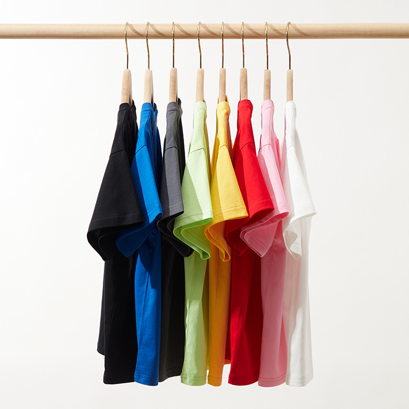 in stock children's short-sleeved T-shirt cotton summer middle and large children's clothing boys and girls solid color jacket class clothing advertising shirt wholesale