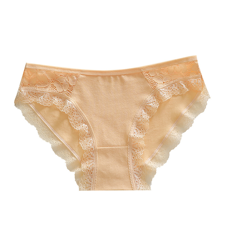 Solid Color Lace Underwear, Feminine and Charming Mid-Waist Pure Cotton Underwear for Girls, Cotton Crotch Breathable Women's Briefs