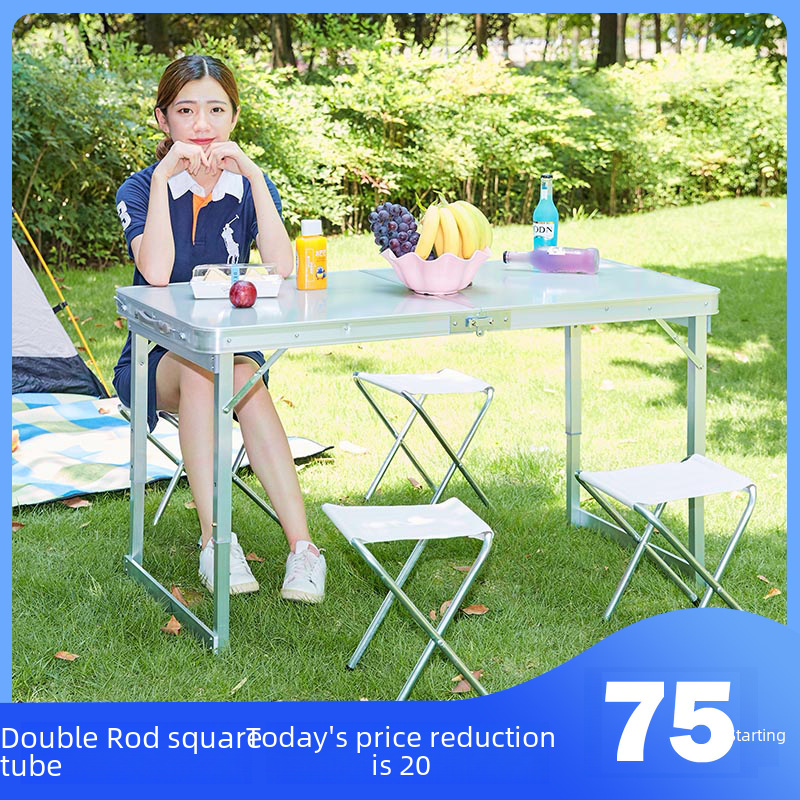 Outdoor round tube aluminum alloy folding table simple folding square table portable stall folding table stall table wholesale