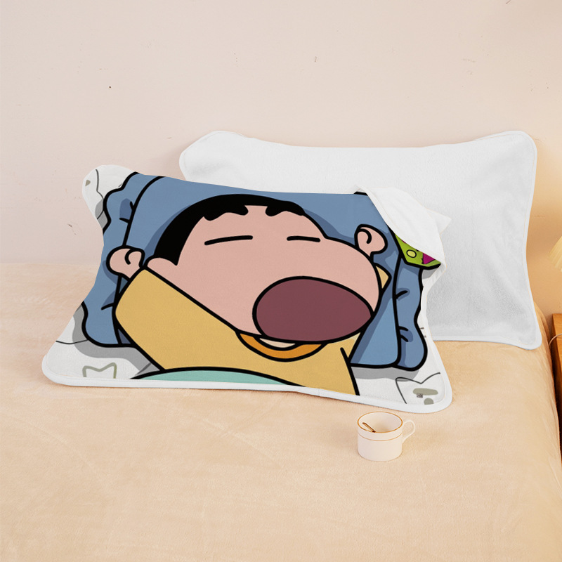 Crayon Small New Baby Skin Fleece Pillow Towel Caraton Pillow Hijab Thick Double-sided Fleece Pillow Towel Children's fleece-lined Pillow Hijab Cover