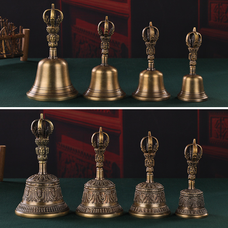 Xizang Vajra Bell and Pestle Nepalese Five-Strand Bronze Bell with Crisp Sound and Long-Lasting Echo, Available in Large, Medium, and Small Sizes