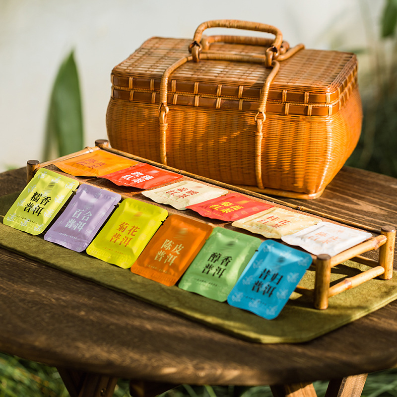 Новый пуэр, маленький квадратный пакет, чай с мандариновой коркой, белый чай, роза, пуэр, османтус, черный чай, 12 вкусов, повседневный чай интернет-знаменитостей