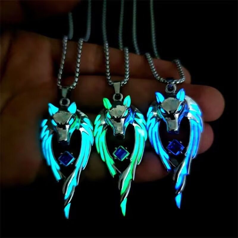 Light flame Dragon Wolf King necklace hip hop men and women ins personality disco jumping pendant couple design sense neck chain fashion