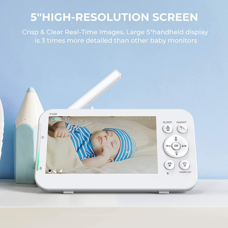 Foreign Trade Custom-Made 5inch Quasi-High-Definition Multifunctional Oversized Battery Baby Monitor with Shaking Head Baby Monito