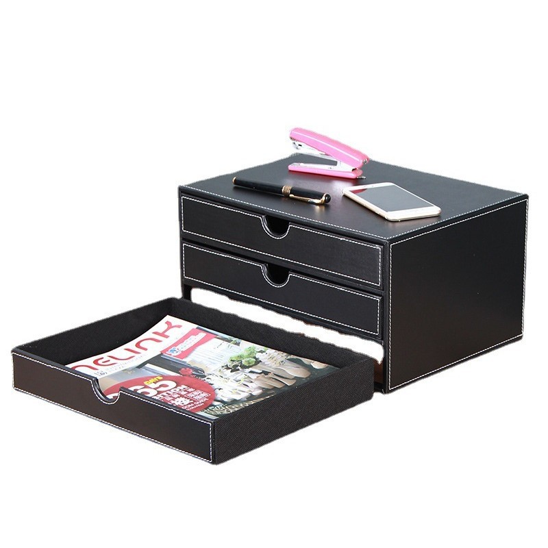 Creative Leather Storage Cabinet Bills Cabinet Organizer A4 Data Cabinet Leather Three-Layer Desktop Office Filing Cabinet