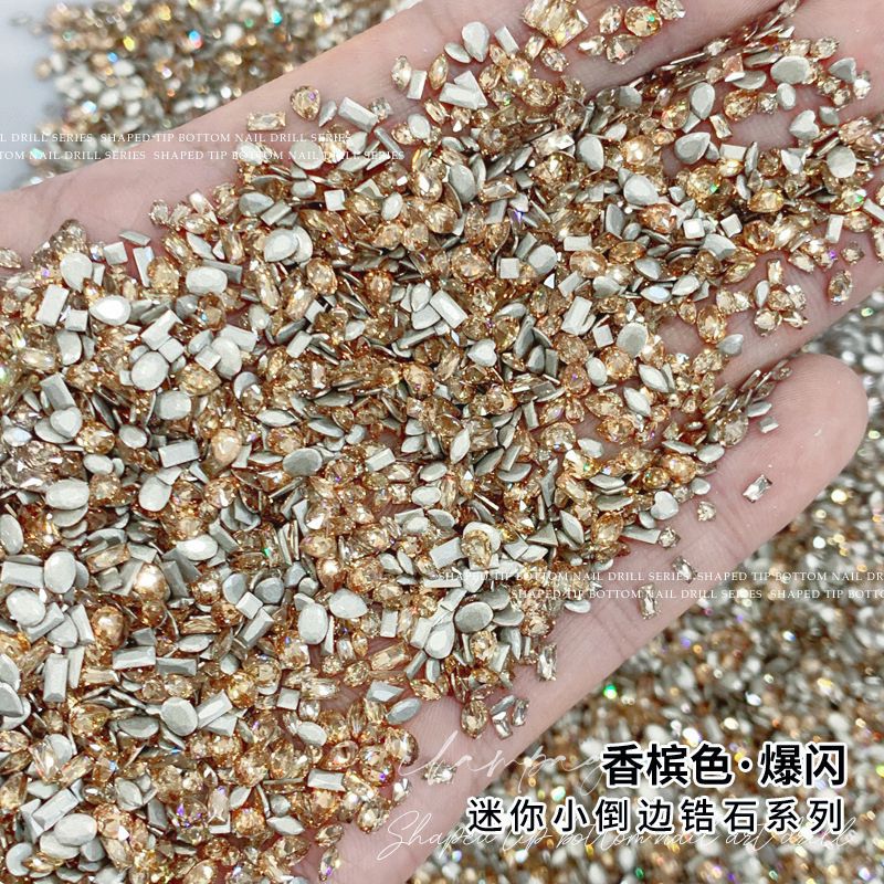 Бутик шампанское циркон ногтевой сверло вспышка мини маленький размер плоское дно сверло смешанные лошадиные глаза ногтевые украшения оптом