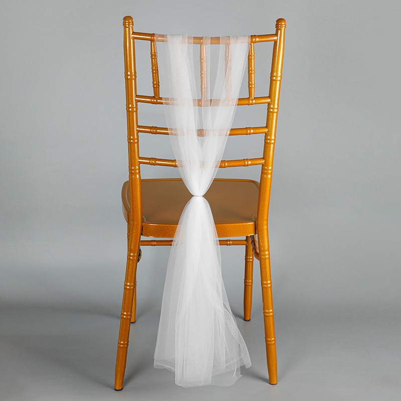 Индивидуальный декор спинки стула для свадебного банкета на открытом воздухе, сетчатые цветы с легкой тканью