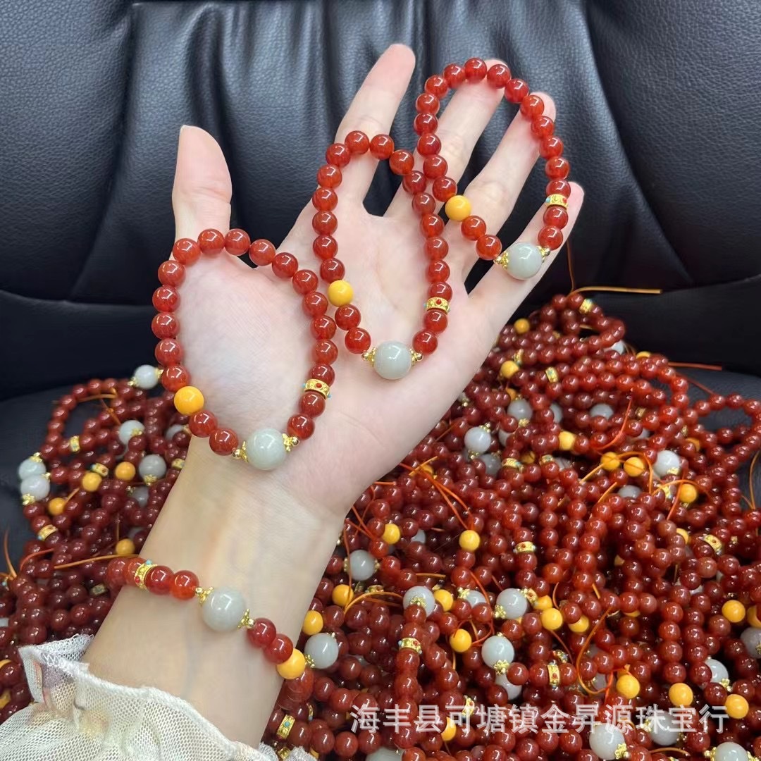 Natural Red Agate Bracelet Southern Red Bracelet Hetian Jade Beeswax Ancient Gold Summer Fashion Birthday Gift Live