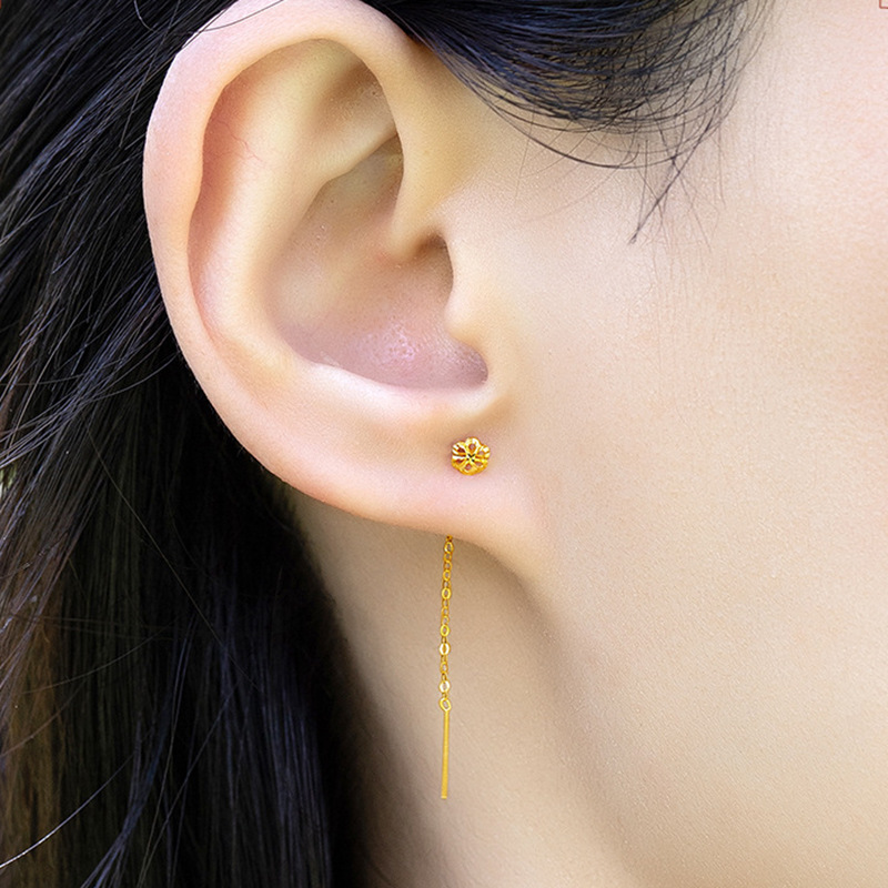 Qianxin Jewelry 18K Earrings Bubble Star Heart Au750 Stud Earrings and Ear Threads Wholesale Dropshipping Korean Style Light Luxury