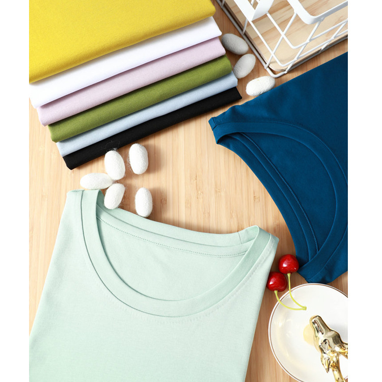 New Cool Double-Sided Mercerized Cotton Short-Sleeved White T-Shirt for Women Summer Loose V Neck Versatile Pure Color Half-Sleeved T-Shirt