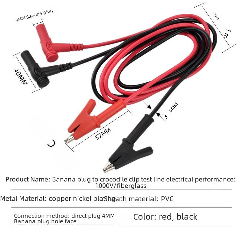 Universal watch pen crocodile clip silicone experiment test line Banana plug DC power cable 4MM capacitor clip