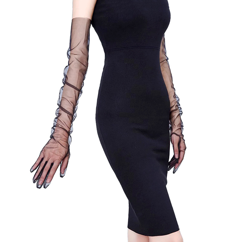 Cross-border Bridal Gloves Long Mesh Wedding Dress European and American Halloween Wedding Accessories Black Lace Sleeve Women