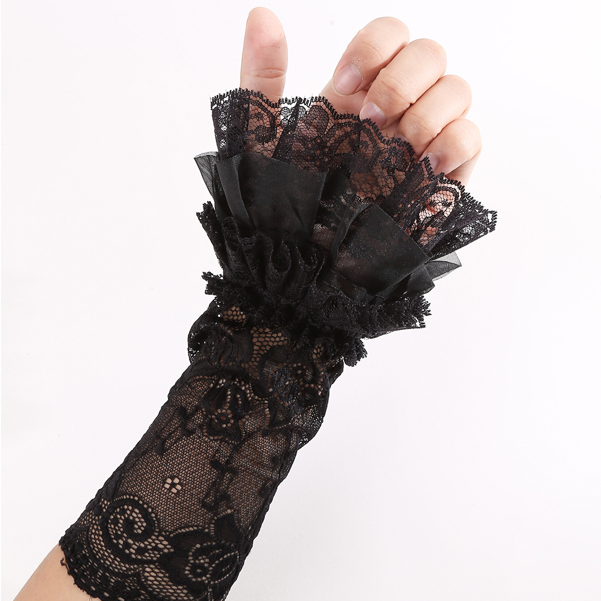 Fake Sleeves Jk Girl Lolita Lace Trim Long Spring and Summer Wrist Decoration Fingerless Gloves Lolita Cuffs