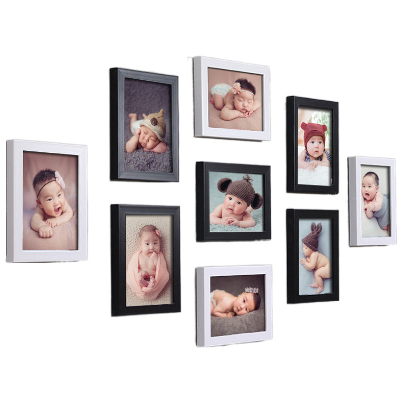 Casual Modern 7inch Photo Frame Wall Hanging Photo Wall Nine-Square Grids Creative Living Room Decoration Combination Punch-Free Photo Wall