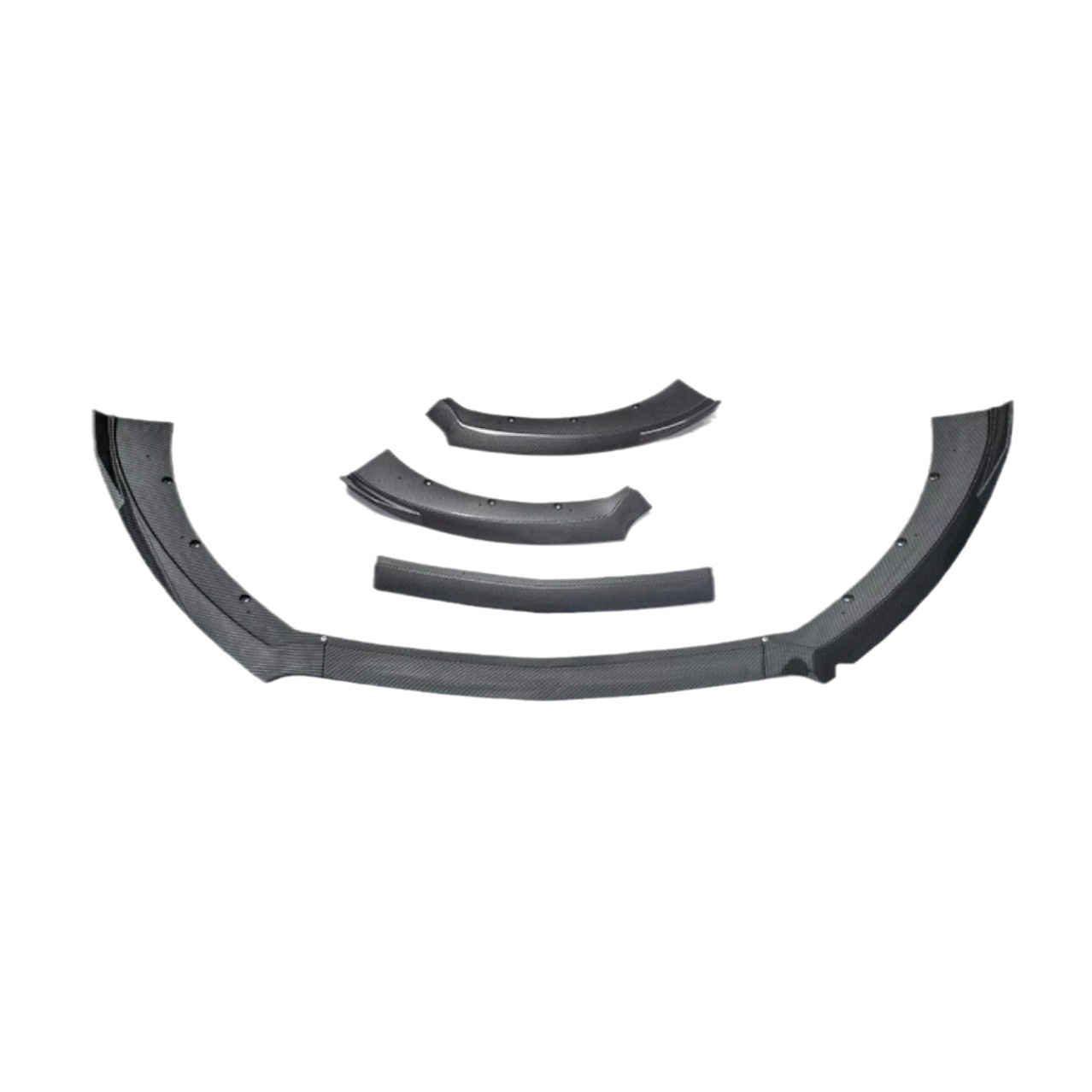 2015-2018 Mustang Three-Piece Front Lip Car Body Kit Modification, 3-Piece Front Lip in Glossy Black Carbon Fiber with Carbon Fiber Pattern