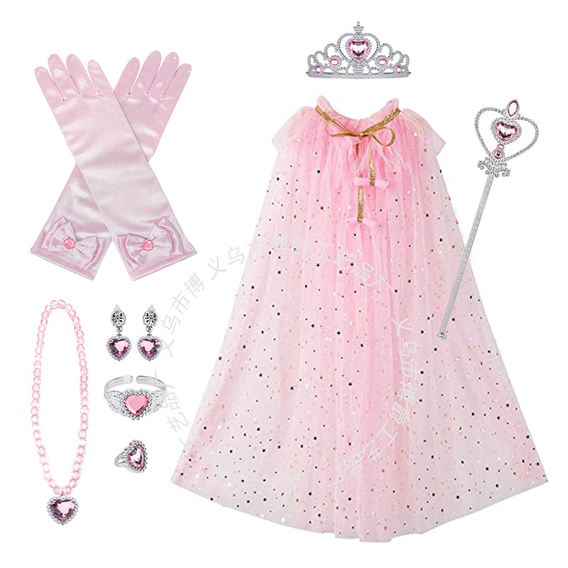 Children's Cape Frozen Bracelet Crown Set Stage Performance Costume Princess Aisha Sequin Cape