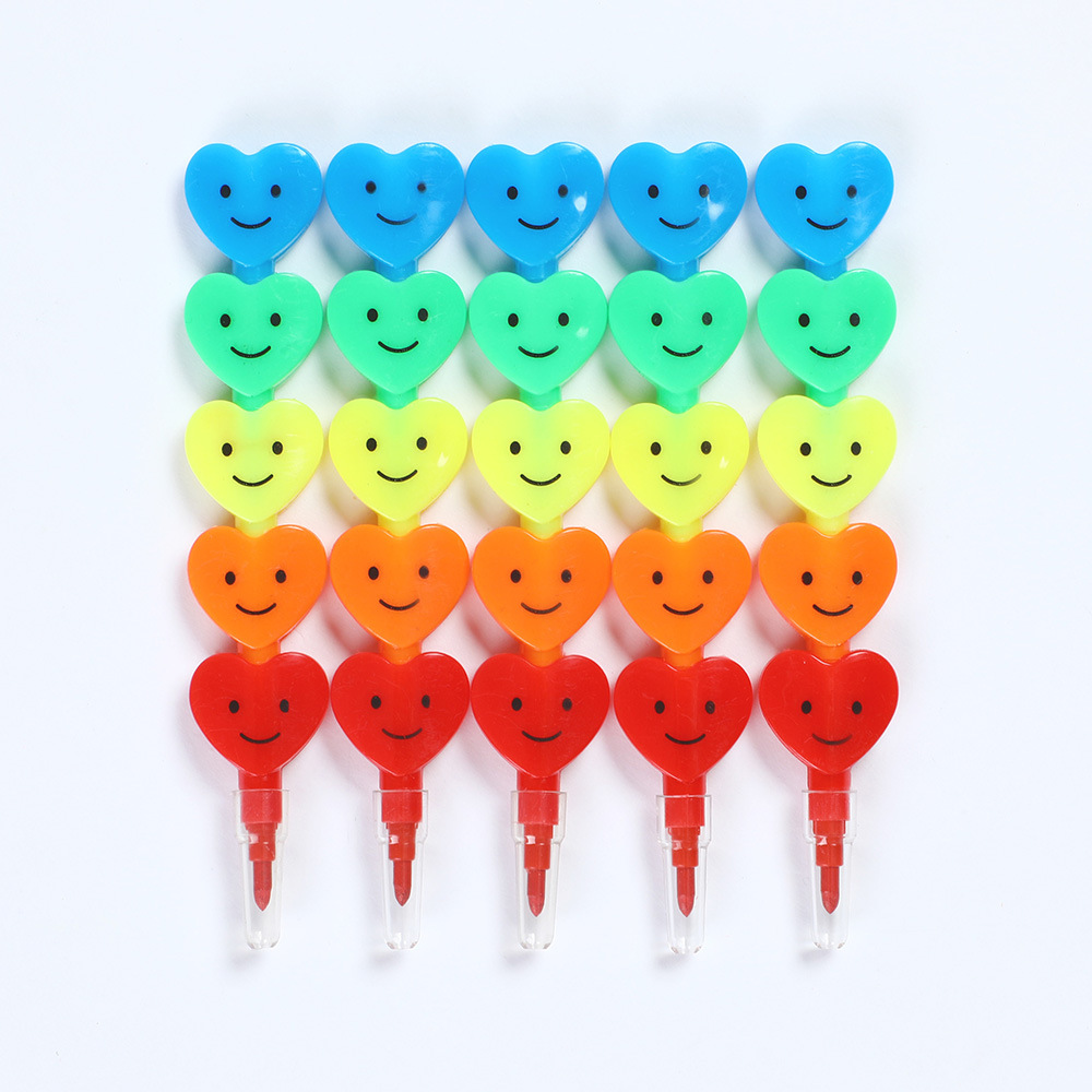 5-Section Heart Pencil Crayon Mys01 Multi-Section Peach Heart Cartoon Pen Funny Expression Pencil