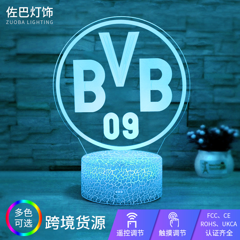 Ночная лампа серии футбольного клуба, 3D акриловая цветная лампа с дистанционным управлением, настольная лампа для прикроватной тумбочки