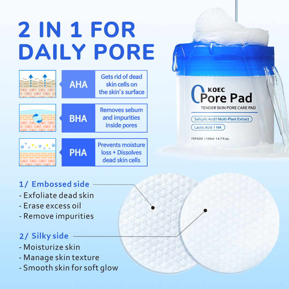 KOEC Salicylic Acid Cleaning Cotton Pore Cleaning Exfoliating Cleansing Pad Cross Border Wholesale Zero Pore Pad