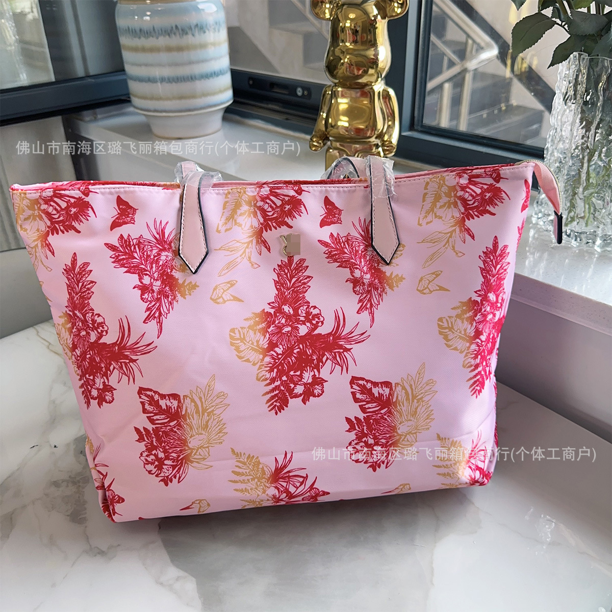 女士PU手提袋百搭时尚购物袋植物图案印花女士手提包ins风