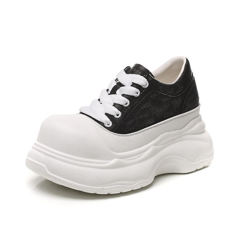 Hs1169-1 Thick-Soled Inner Heightening Fashionable Versatile White Shoes for Women 2025 Autum New Platform Soft-Soled Casual Shoes