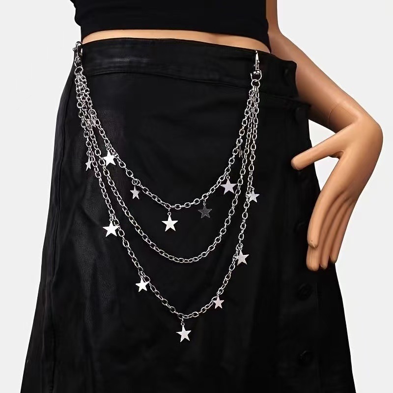 Cross-Border Jewelry, Popular Versatile Five-Pointed Star Multi-Layer Pendant Waist Chain, Street Popular Metal Chain, Personalized Trouser Chain