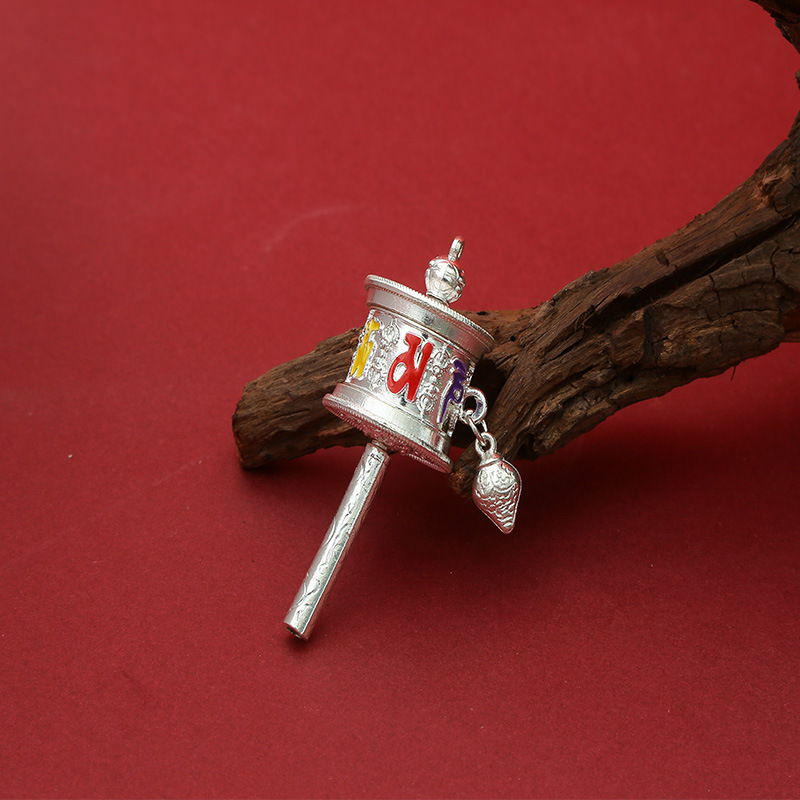 Trendy Xizang Alloy Dripping Oil Prayer Tube Pendant Six-Character Mantra Luggage Car Hanging Tassel Keychain Accessories