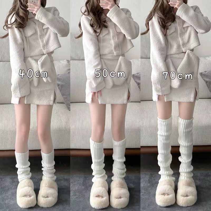Japanese JK Girl's Cub Socks Ins Hot Girls Cold-proof All-match Leg Set Autumn and Winter Warm Vertical Strip Knitted Stacked Socks Set