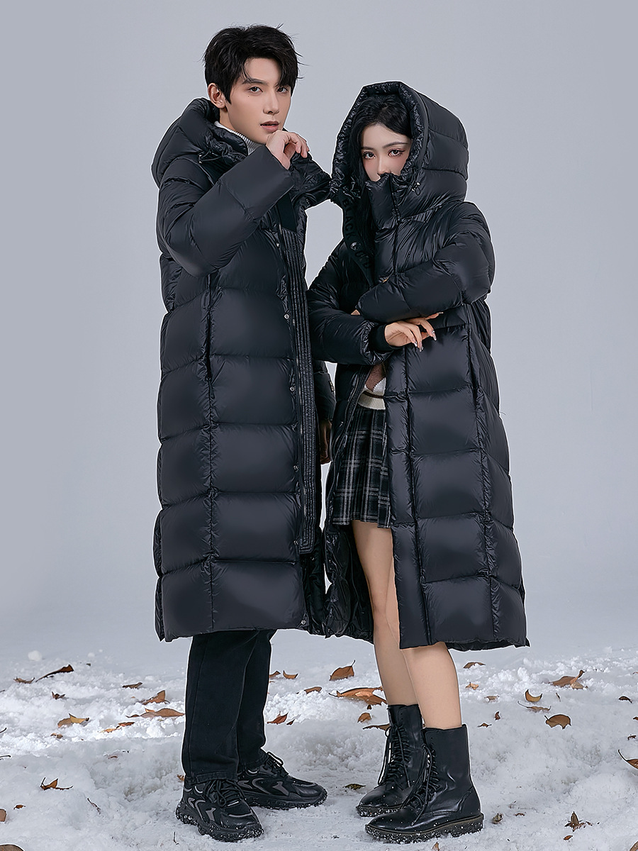Down Jacket for Couples, Unisex, New Style, Over-The-Knee Long Thick Coat, Winter 2025, Black Gold, 500g Goose down