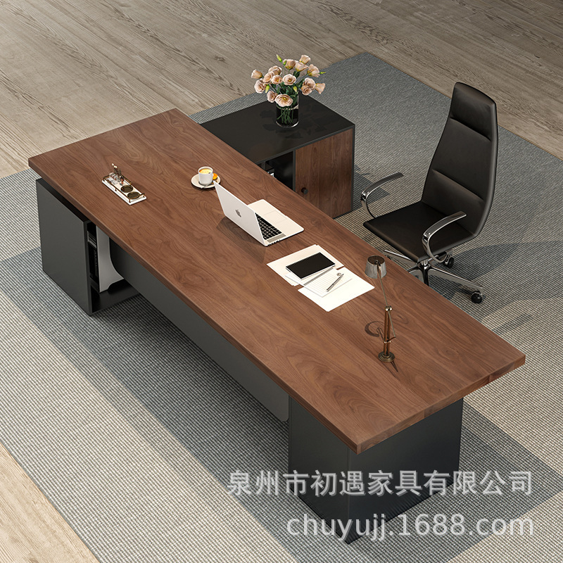 President General Manager Office Furniture Solid Wood Boss Table Log Office Desk with Drawer Cabinet Long Side Cabinet