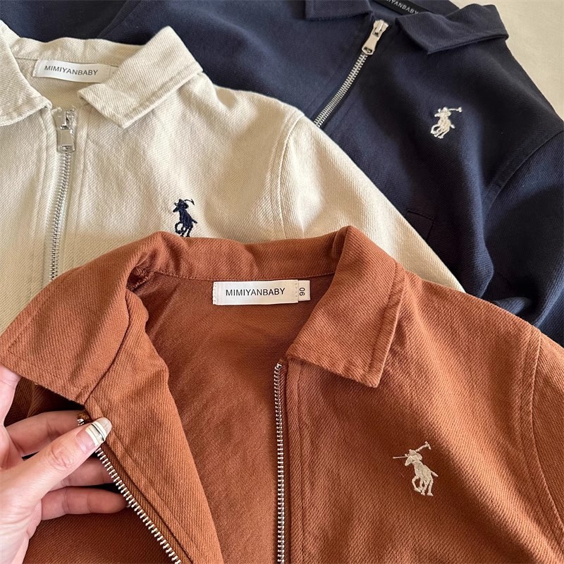 Children's Coat 2025 Spring and Autumn Boys and Girls Japanese Fashion Brand Embroidered Lapel Jacket Baby Short Zipper Shirt
