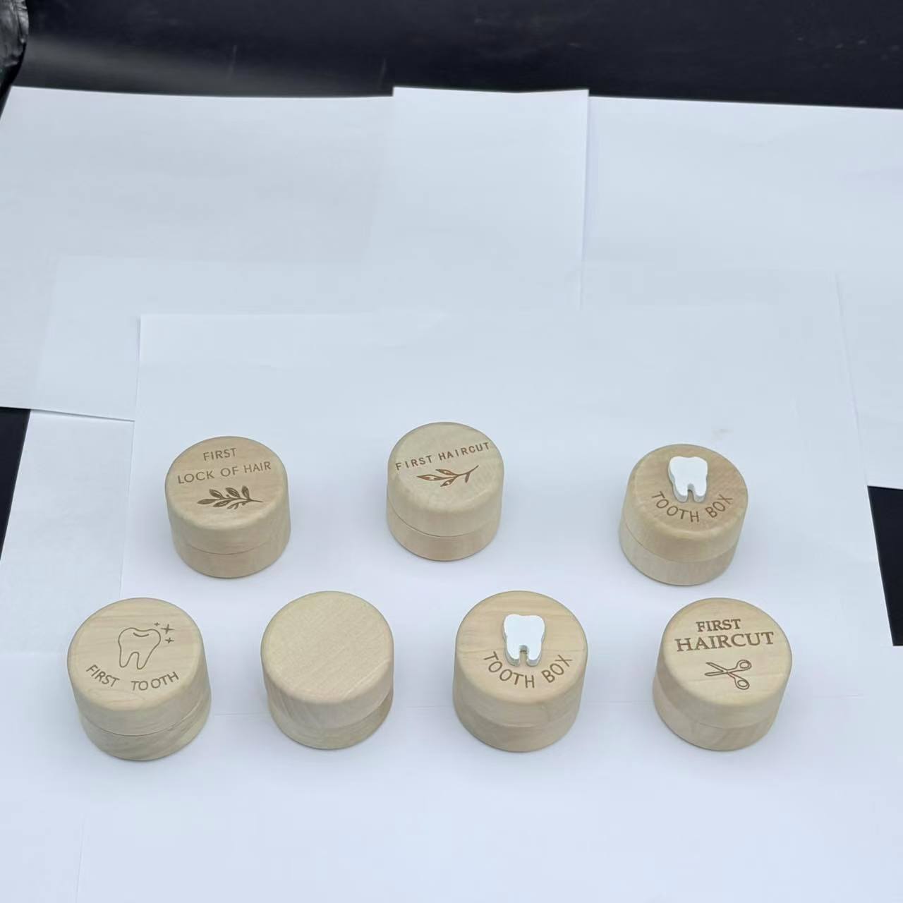 Круглая шкатулка для хранения молочных зубов, массивное дерево, можно гравировать для памятных зубов и волосиков ребенка, деревянная шкатулка для серег