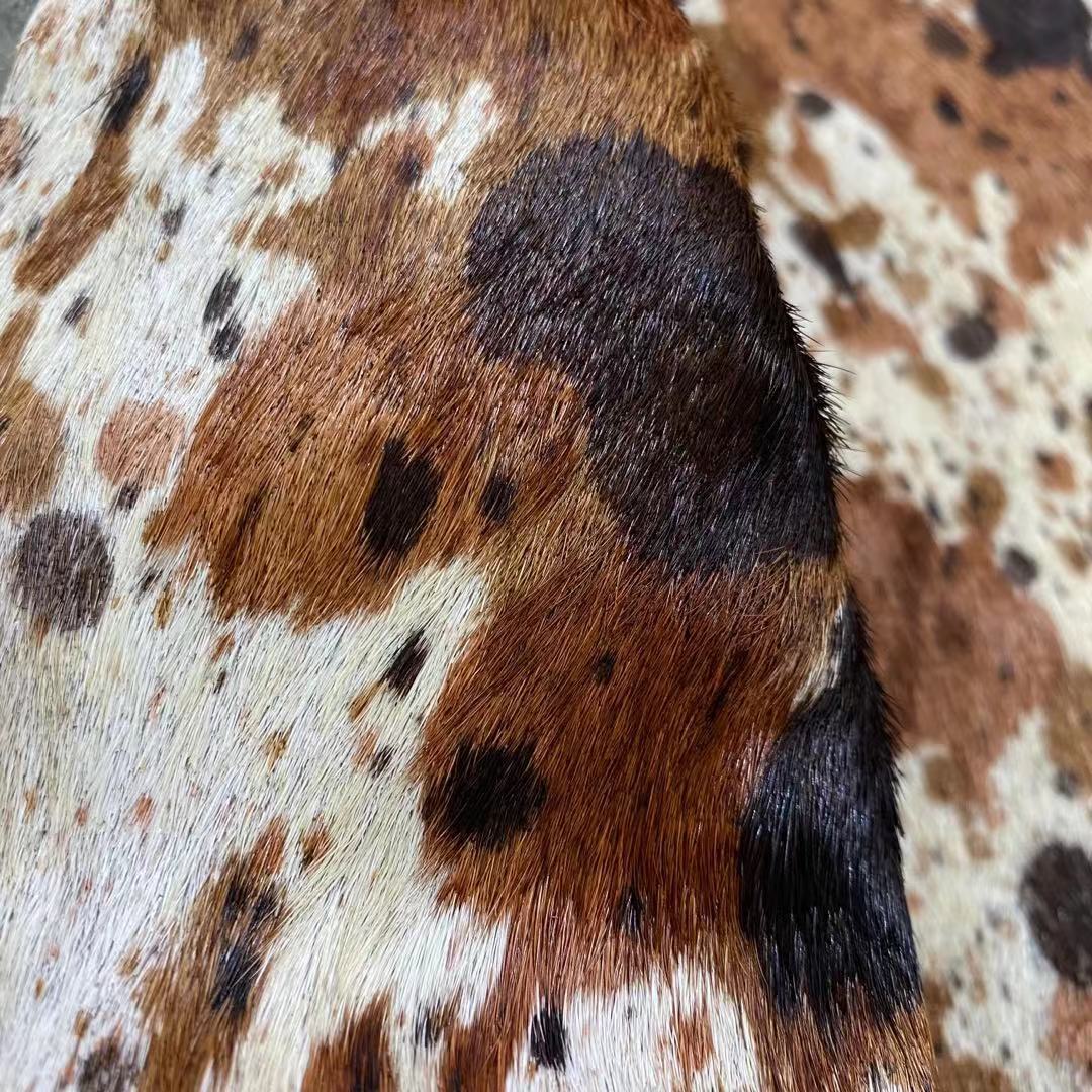 Horse Fur Leather Cow Bag Shoes and Boots Raw Material Color Brown Flower Apricot Calfskin Leather Fur One