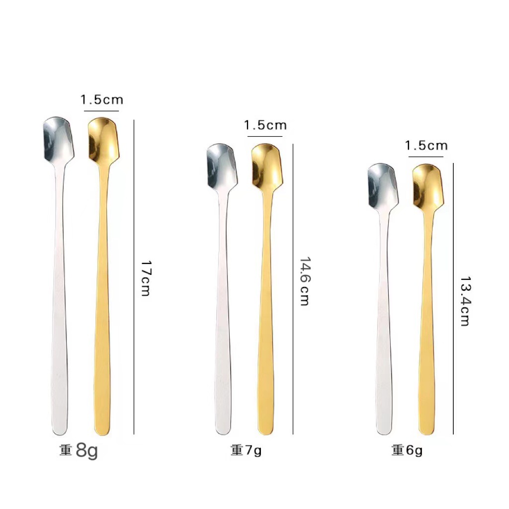 Stainless Steel Net Red Long Handle Spoon Square Head Spoon Mixing Spoon Seasoning Spoon Coffee Milk Tea Stick Dessert Spoon Gift Spoon