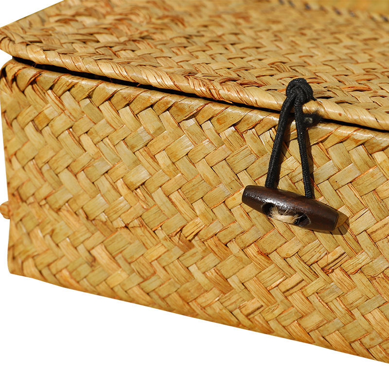 Handmade Straw Storage Basket Desktop Finishing Wedding Accompanying Gift Box Artistic Pastoral Household Supplies Storage Box with Lid