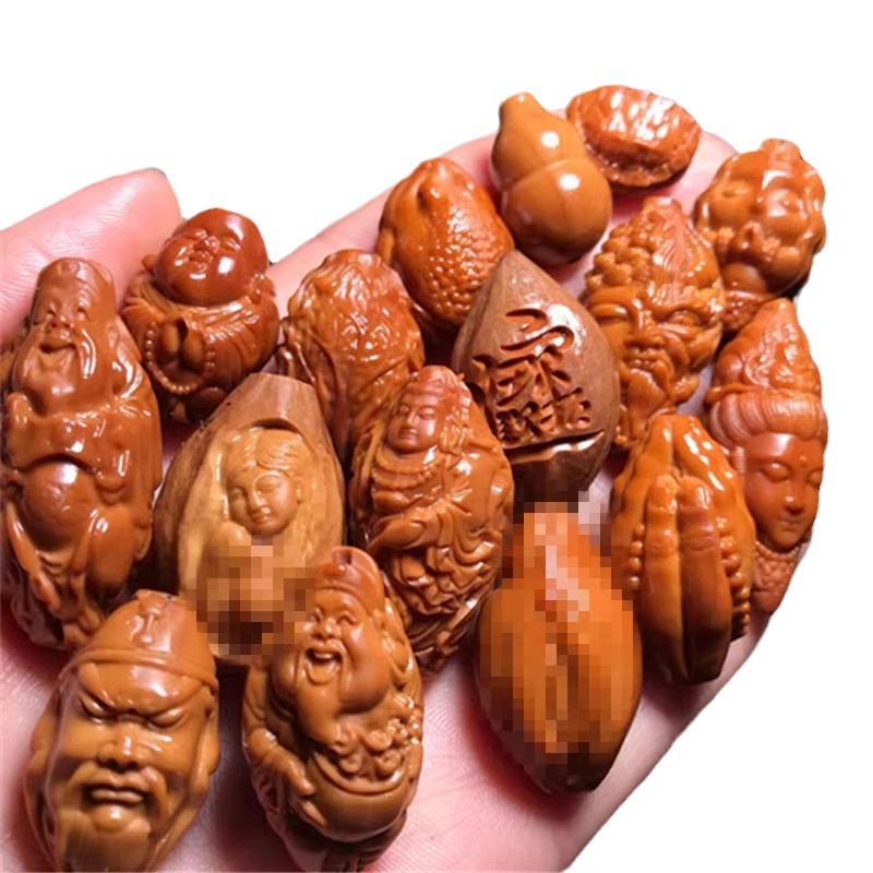 Olive Kernel Single Carving Small Pendant Pudu Guanyin God of Wealth Collection Old Oil Kernel Single Seed Hanging Ornaments for Men's and Women's Cultural Play