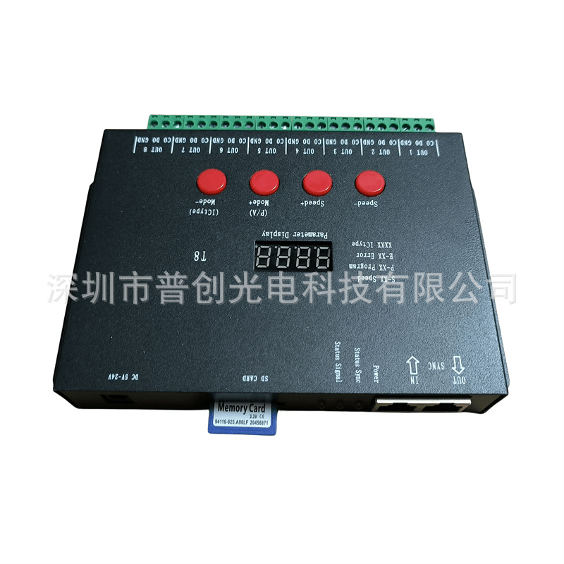 Led Lighting Full-Color Controller T8-Ttl Phantom Sd Card Programmable Dimming Marquee with Control Dc Power Supply
