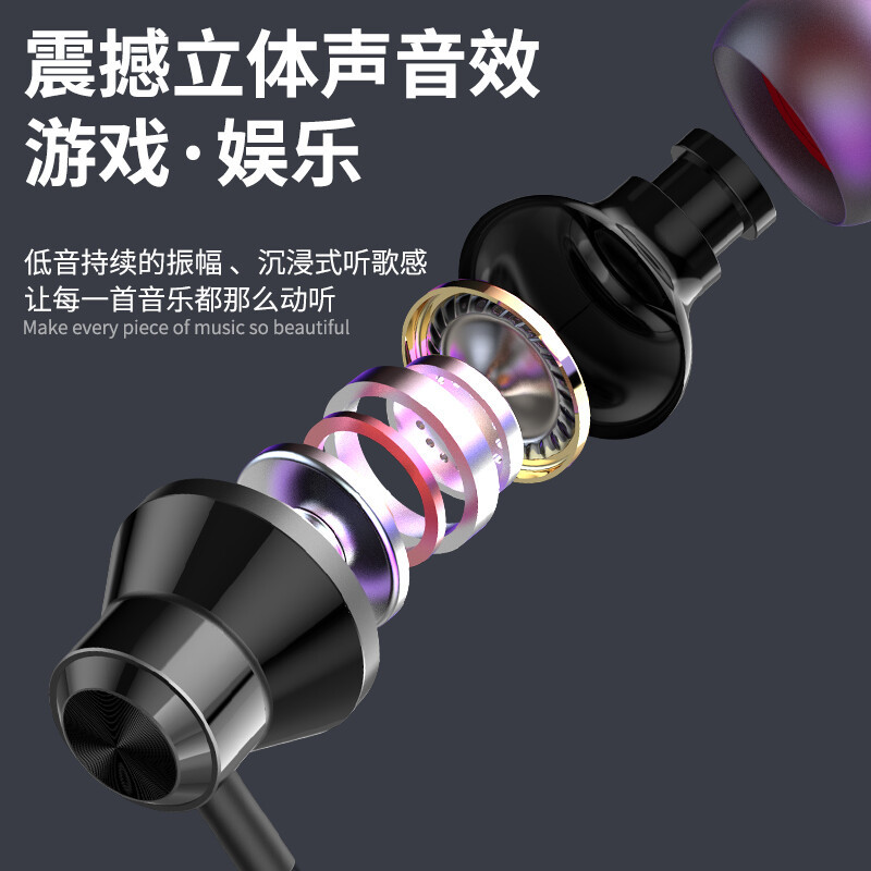 E-Sports In-Ear Wired Dual Plug Headphones 2.3m Extended Desktop Laptop Live Broadcast Neutral Headphones