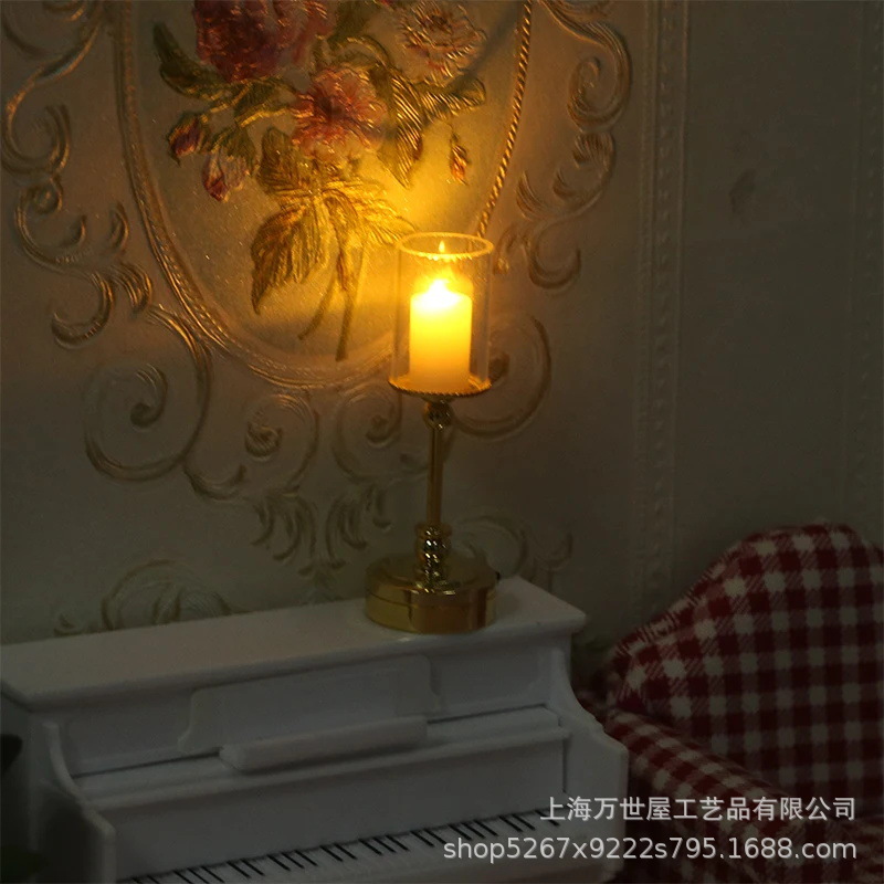1:12 doll house dollhouse mini (glass cover imitation candle lamp) indoor and outdoor decorative ornaments