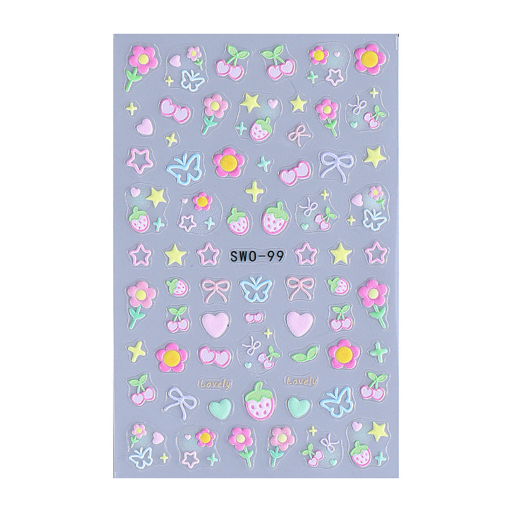 2025 New Nail Art Stickers Ins Style Summer Macaron Candy Cute Cherry Strawberry Heart Nail Stickers