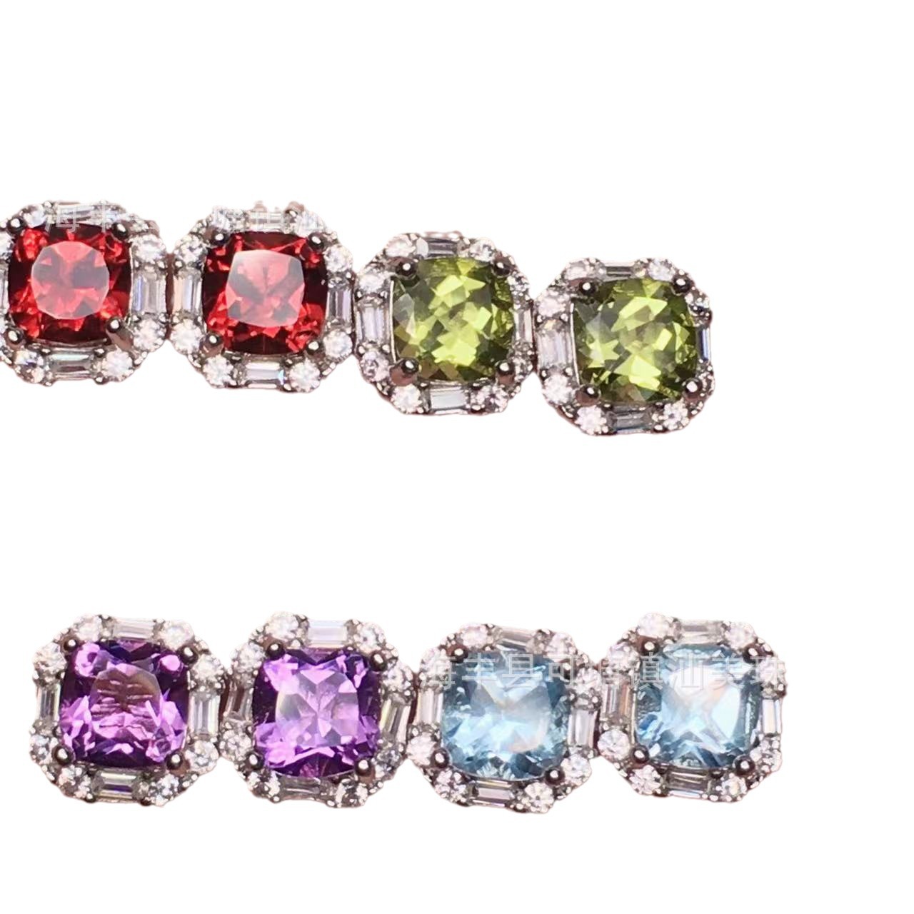 Natural Garnet Amethyst Topaz Olivine Citrine Sugar Earrings s925 Sterling Silver Inlaid Color Treasure