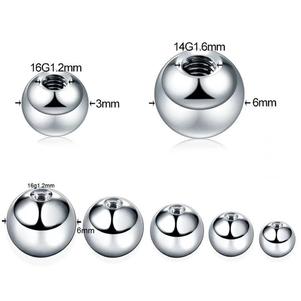 Stainless Steel Internally Threaded Steel Ball, Standard Stainless Steel Piercing Accessories, Smooth Ball Lip Studs, Ear Studs, Eyebrow Studs Replacement