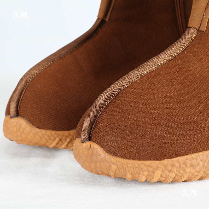 Winter Monk Shoes with Cotton and Velvet High-Top Shoes, Monk Warm Short Boots, Yellow Non-Slip Shoes, Layman Shoes, Nuns' Cotton Shoes