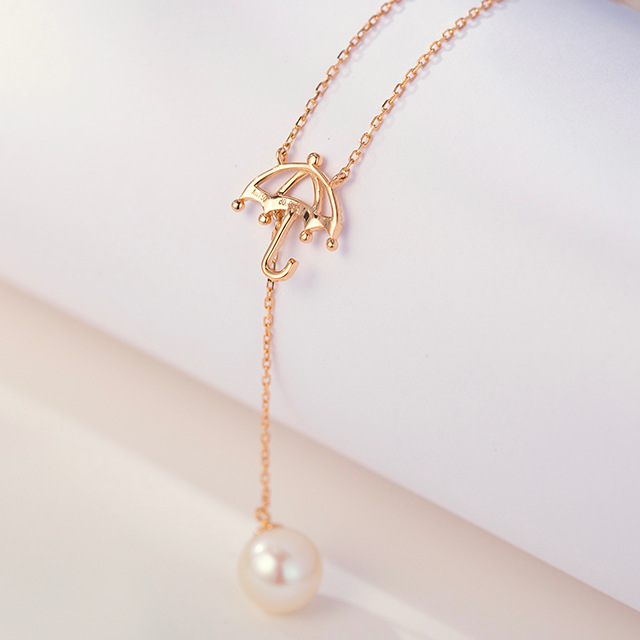 18K Rose Gold Diamond Custom Pearl Necklace Lovers in the Rain, with Certificate Gift Preferred