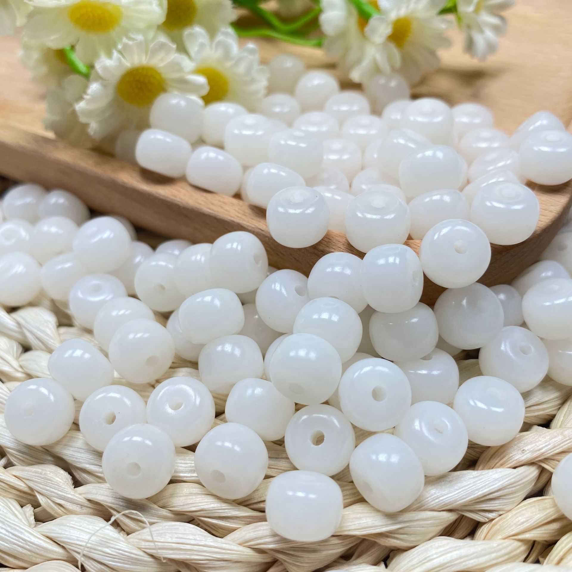 Natural white jade bodhi round beads barrel beads straight cut apple beads beads beads beads semi-finished loose beads accessories jewelry wholesale