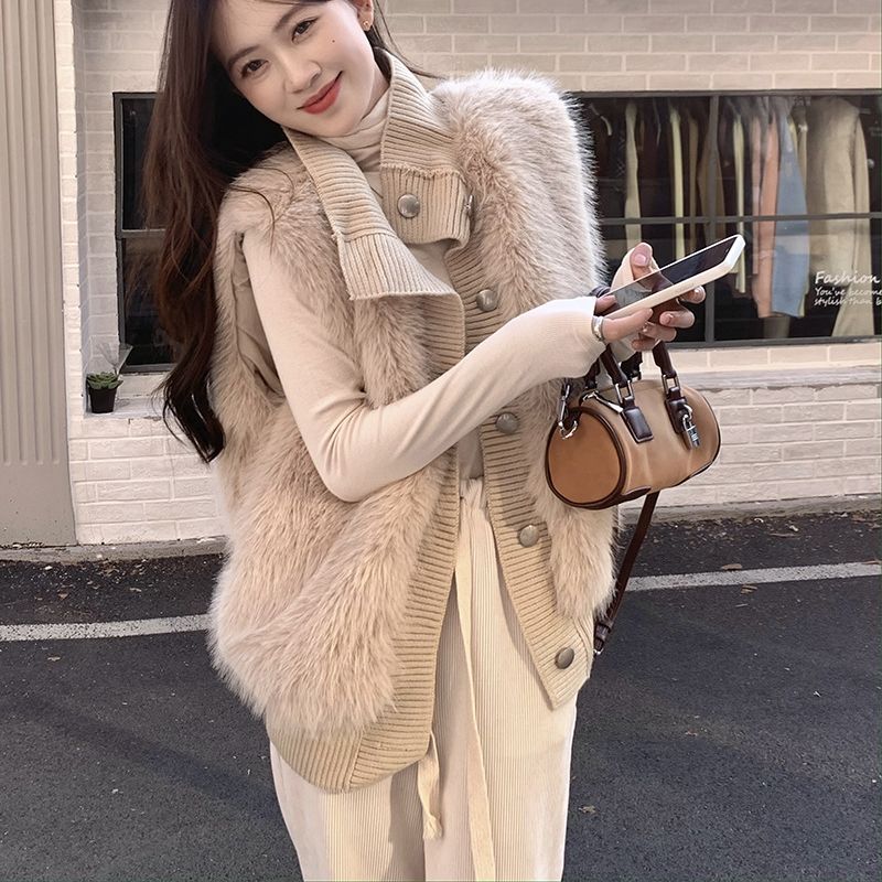 Korean Style Stand Collar Mink Velvet Sleeveless Sweater Women's Outwear 2025 Autumn and Winter New Loose Elegant Elegant Knitted Cardigan