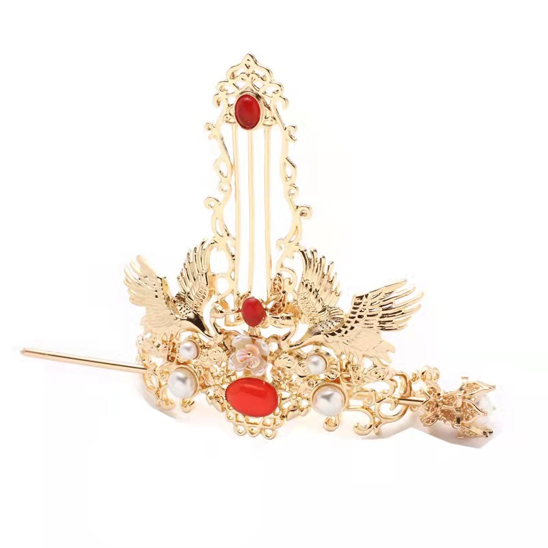 DIY ancient style color-preserving alloy hair crown Hanfu accessories crane simple hairpin ancient costume hair accessories material